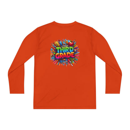 Third Grade Youth Long Sleeve Tee — Colorful School Supplies Design