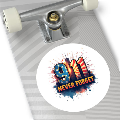 9/11 Never Forget Round Vinyl Sticker — Patriotic Memorial Decal