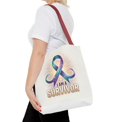 Survivor Ribbon Tote Bag - "I Am a Survivor" Awareness Reusable Shopper