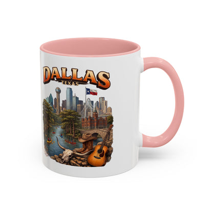 Dallas Skyline Accent Coffee Mug — Texas Souvenir Mug with Guitar & Cityscape