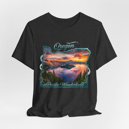 Oregon Pacific Wonderland T‑Shirt — Scenic Sunset State Map Tee
