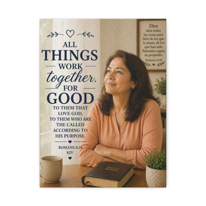 All Things Work Together for Good Canvas Wall Art — Romans 8:28 Christian Faith Print