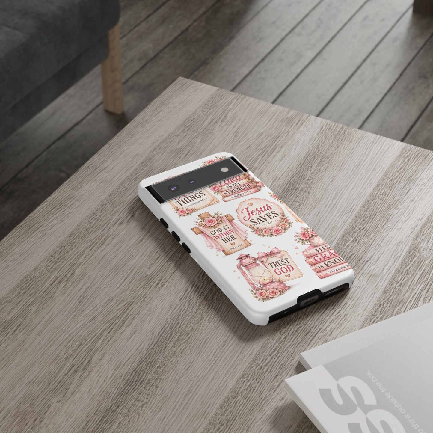 Christian Phone Case — Jesus Saves Floral Tough Case with 'God Is Within Her' & 'Trust God' Design