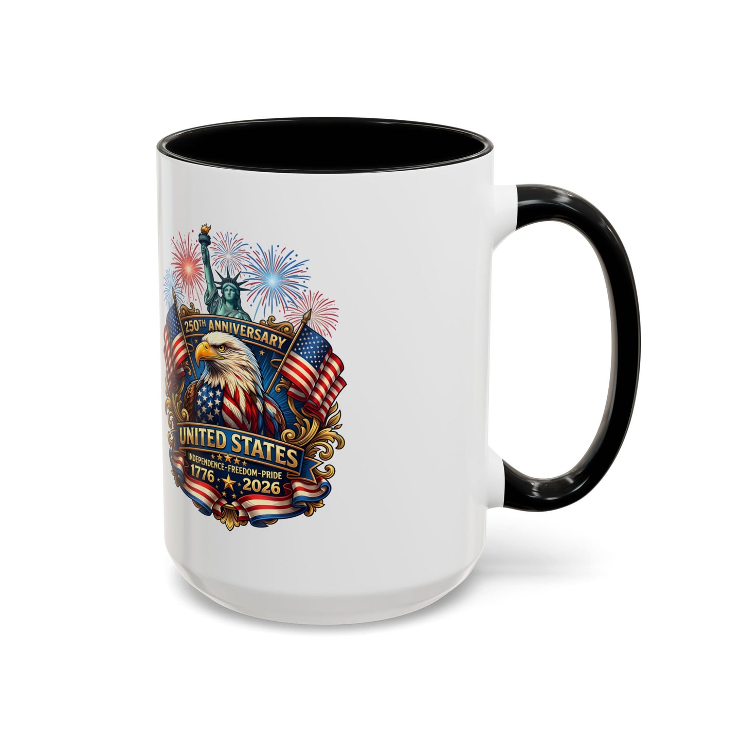 Patriotic Coffee Mug — United States 250th Anniversary Eagle & Fireworks (11/15oz)