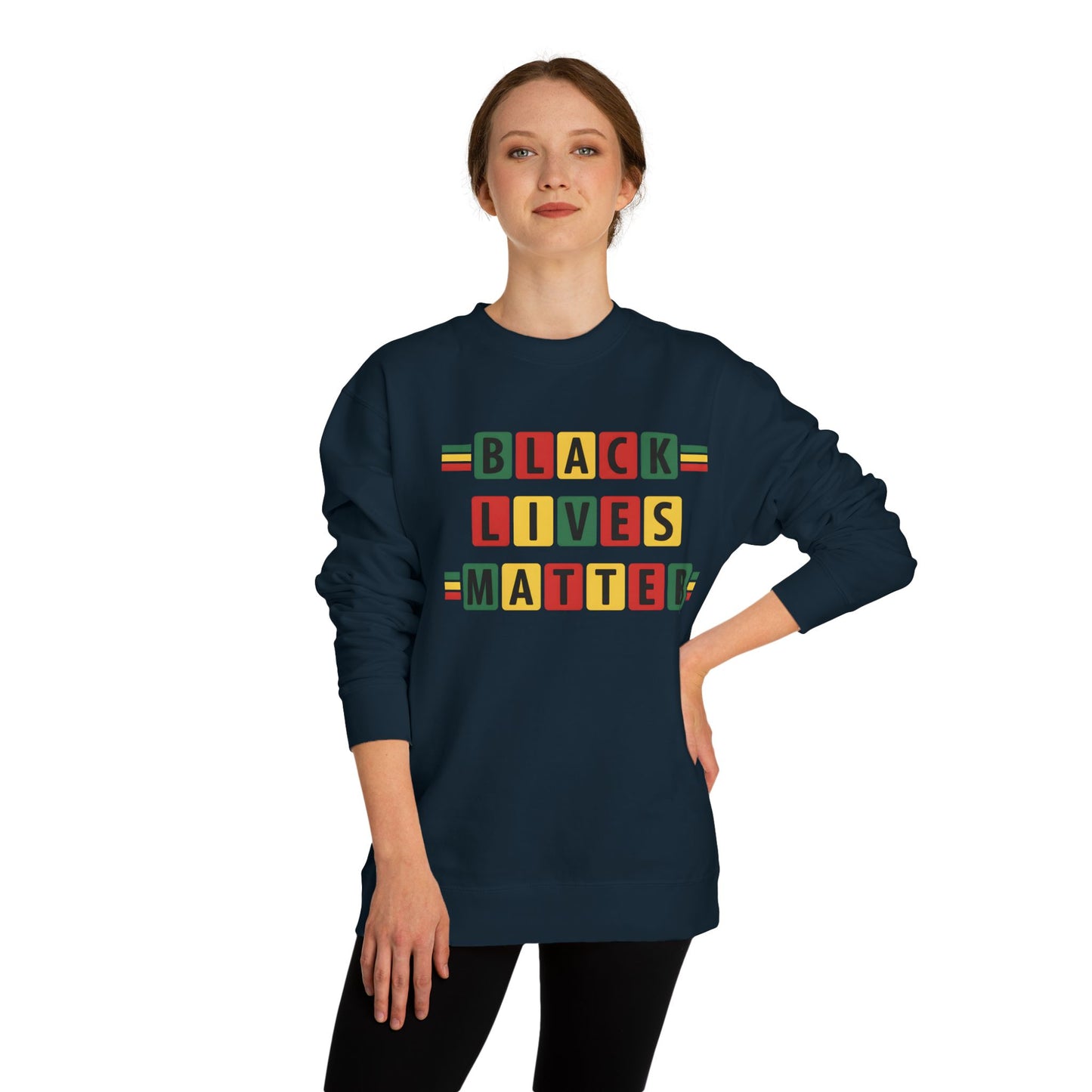 Black Lives Matter Crewneck Sweatshirt — Pan-African Block Letter Design