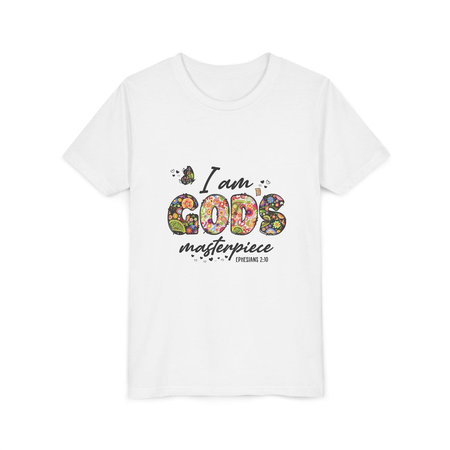 I Am God’s Masterpiece Youth Tee — Floral Christian Inspirational Shirt