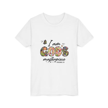 I Am God’s Masterpiece Youth Tee — Floral Christian Inspirational Shirt