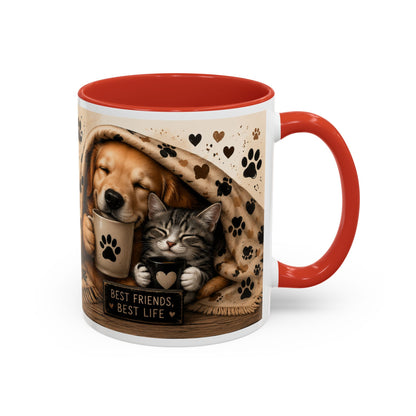 Dog and Cat Coffee Mug – "Best Friends, Best Life" Accent Tea Cup (11/15oz)