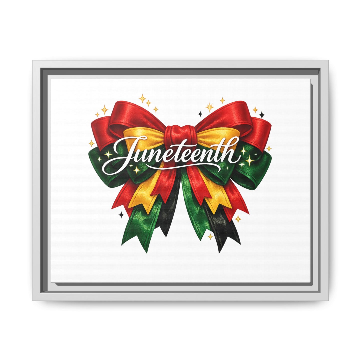 Juneteenth Framed Canvas Print – Festive Red, Green & Gold Ribbon Wall Art