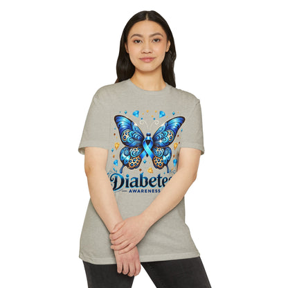 Diabetes Awareness Butterfly T-Shirt — Blue Ribbon Support Tee