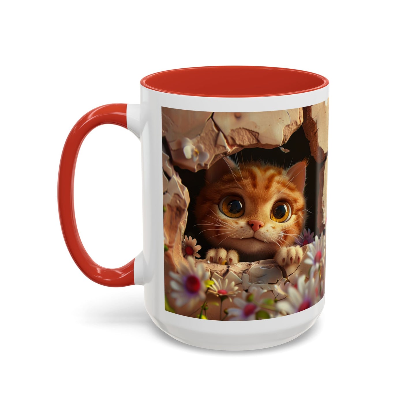 Cute Peekaboo Kitten Accent Coffee Mug — 11/15oz Floral Cat Gift