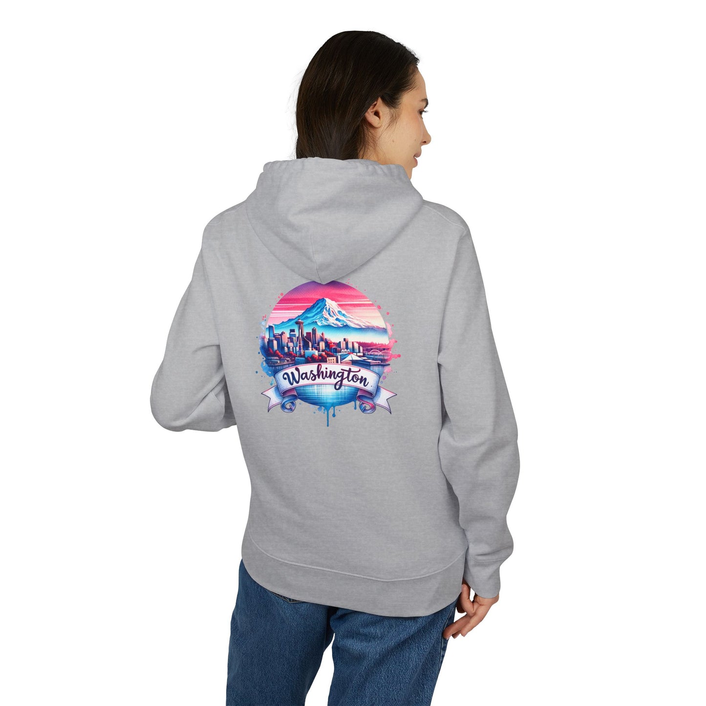 Washington State Skyline Hoodie — Retro Mt. Rainier Travel Pullover