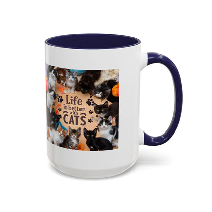 Cat Lover Accent Coffee Mug — “Life Is Better With Cats” 11/15oz