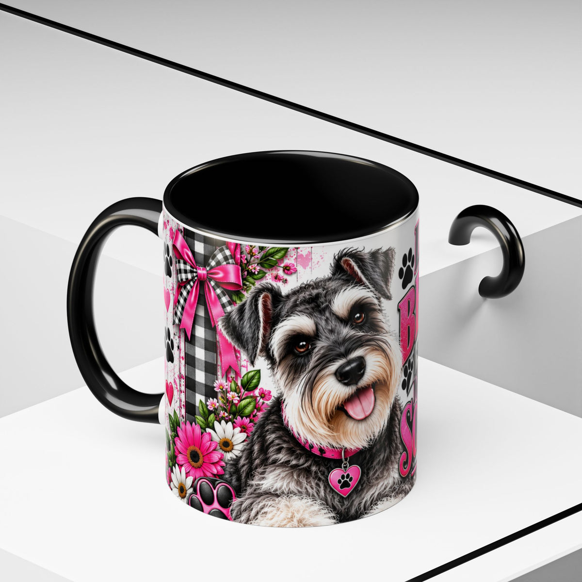 Life Is Better With A Miniature Schnauzer Accent Coffee Mug — Pink Paw Print Dog Lover Gift (11/15oz)