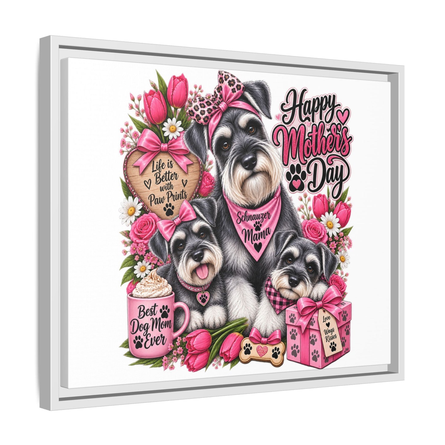 Happy Mother’s Day Schnauzer Canvas — Framed Matte Wall Art