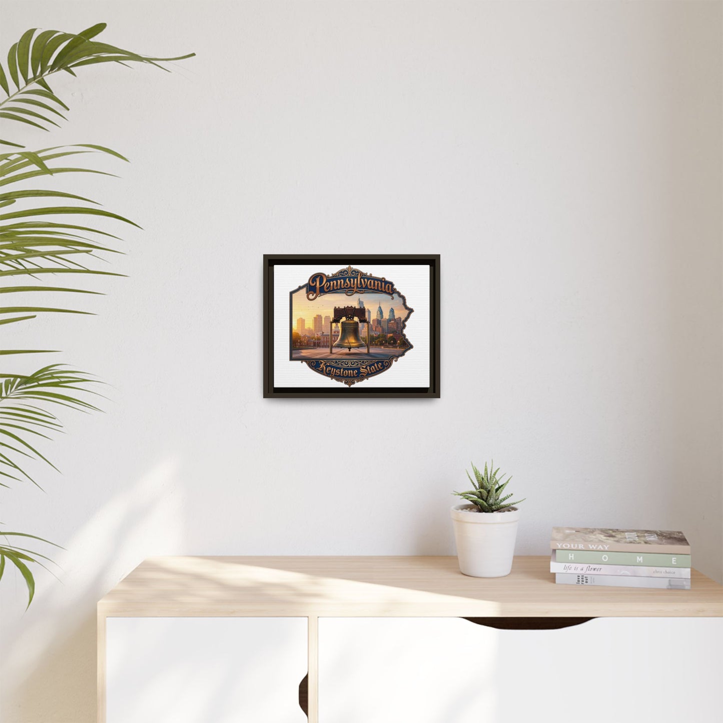 Pennsylvania Keystone State Framed Canvas Wall Art — Liberty Bell & Philadelphia Skyline