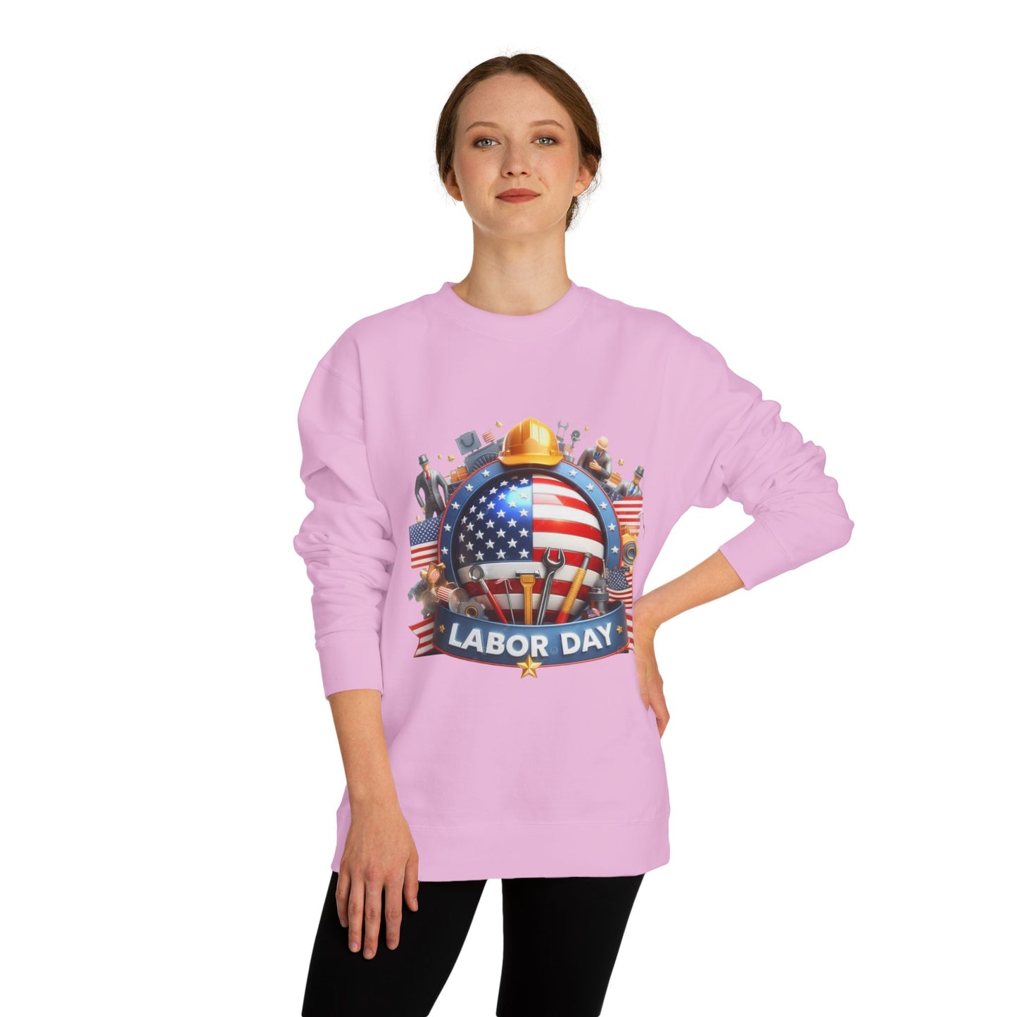 Labor Day Sweatshirt - American Flag Working Hands Design