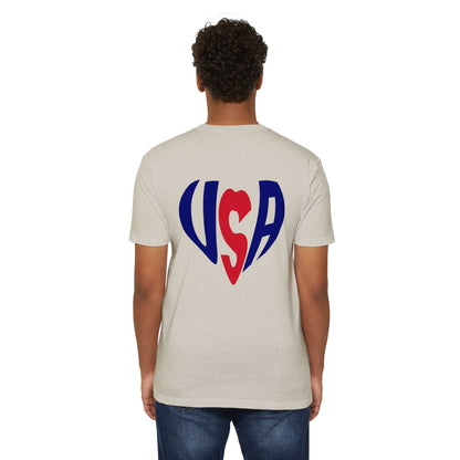 USA Heart T-Shirt — Patriotic Red & Blue Tee for 4th of July