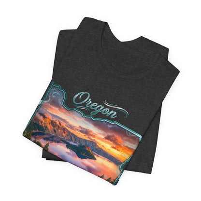 Oregon Pacific Wonderland T‑Shirt — Scenic Sunset State Map Tee