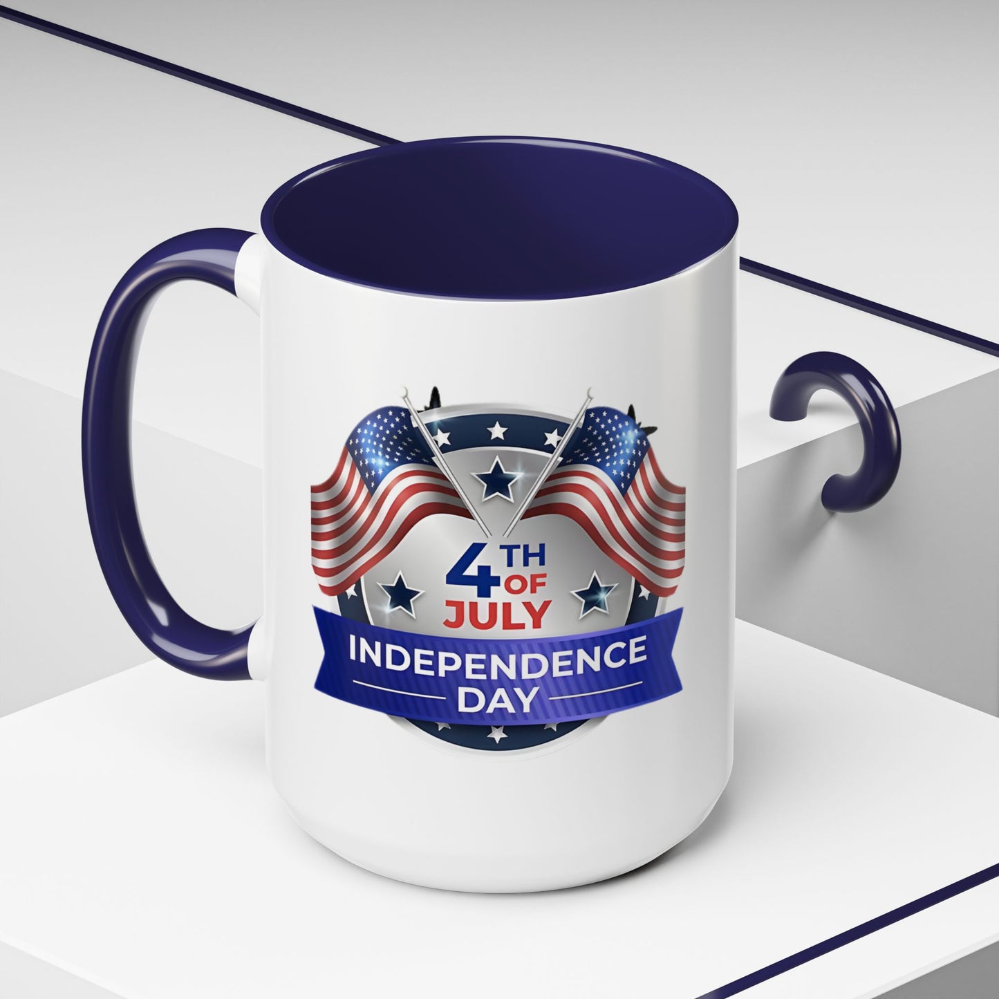 4th of July Independence Day Coffee Mug - Patriotic American Flag Accent