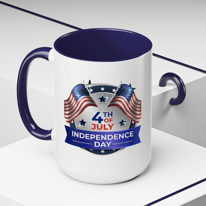 4th of July Independence Day Coffee Mug - Patriotic American Flag Accent