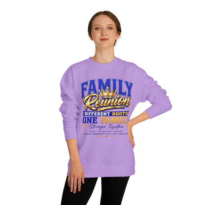 Family Reunion Crewneck Sweatshirt — "Different Roots, One Family" Graphic