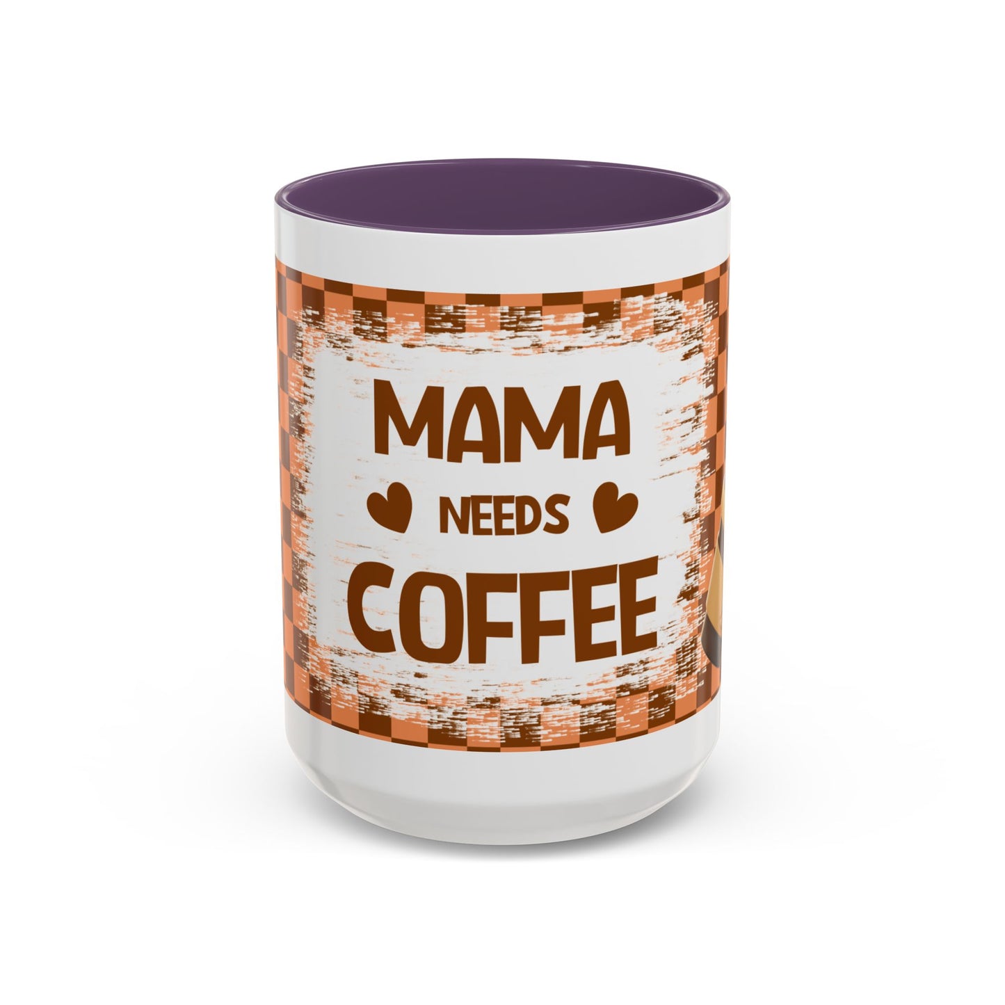 Mama Needs Coffee Accent Mug — 11/15oz Brown Checkered Coffee Cup