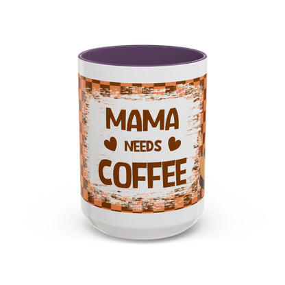 Mama Needs Coffee Accent Mug — 11/15oz Brown Checkered Coffee Cup