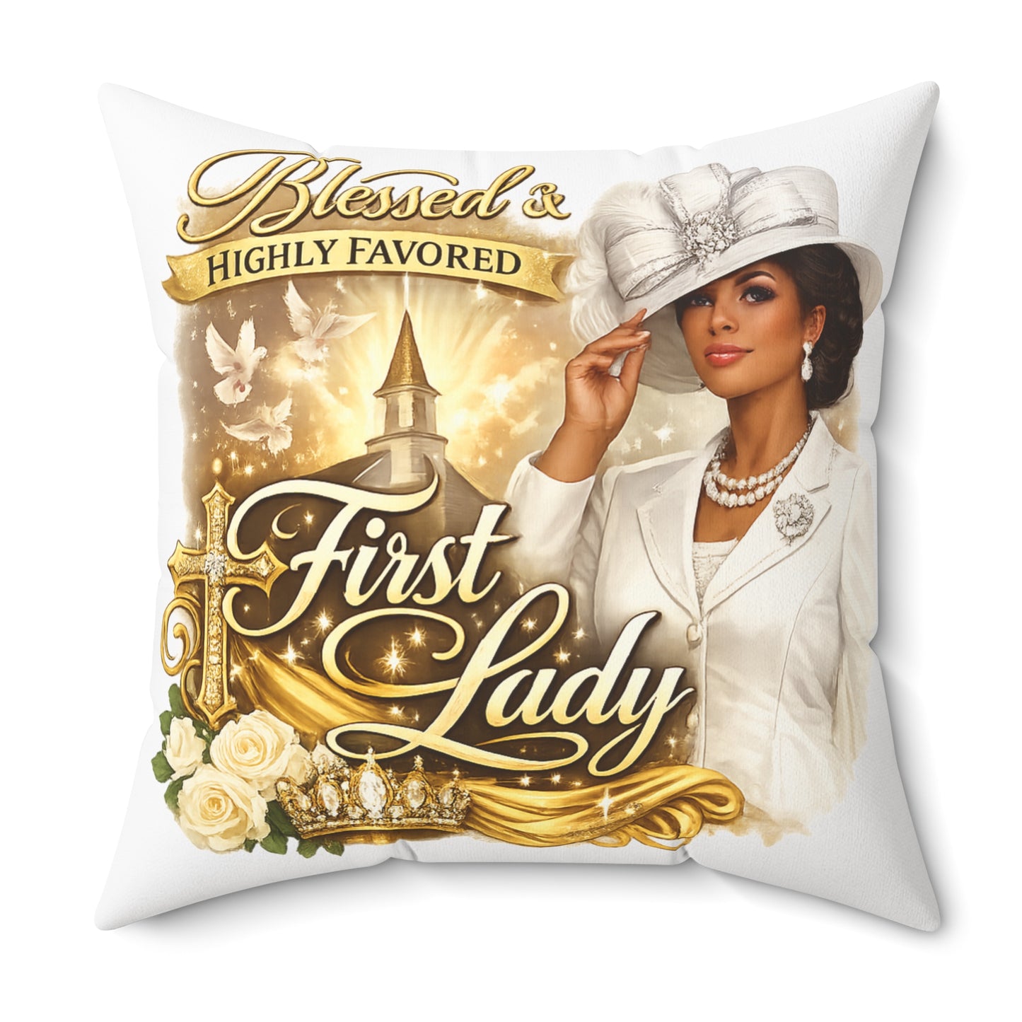 First Lady Decorative Pillow — "Blessed & Highly Favored" Church Home Decor