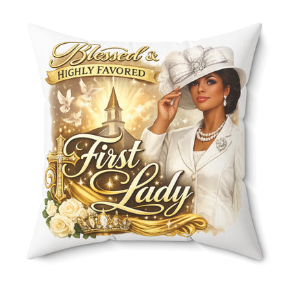 First Lady Decorative Pillow — "Blessed & Highly Favored" Church Home Decor