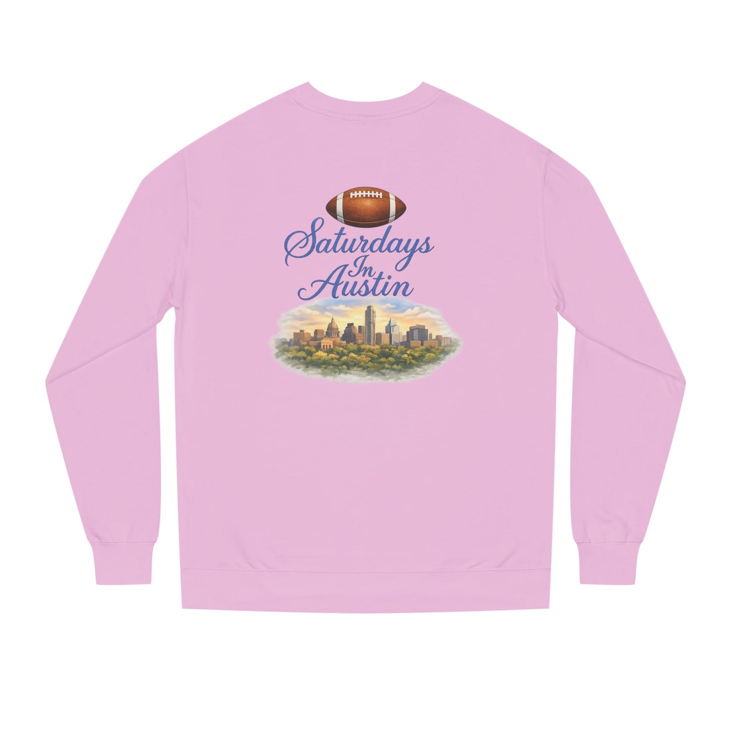 Saturdays in Austin Crewneck Sweatshirt — Floral Football City Skyline Design