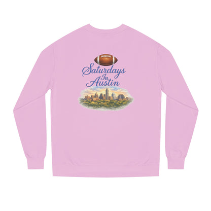 Saturdays in Austin Crewneck Sweatshirt — Floral Football City Skyline Design