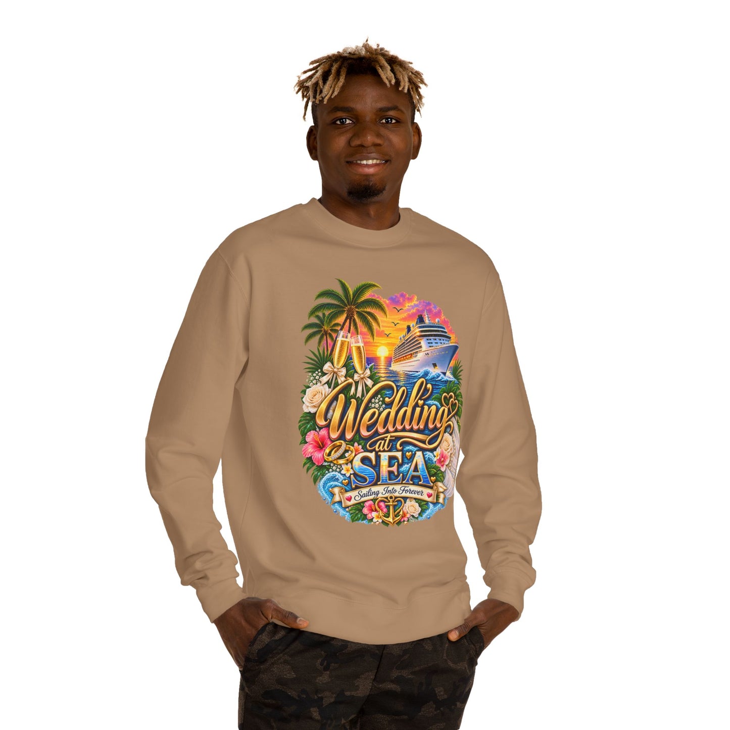 Cruise Wedding Sweatshirt — "Wedding at Sea" Tropical Cruise Crewneck