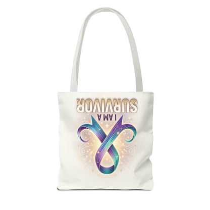 Survivor Ribbon Tote Bag - "I Am a Survivor" Awareness Reusable Shopper