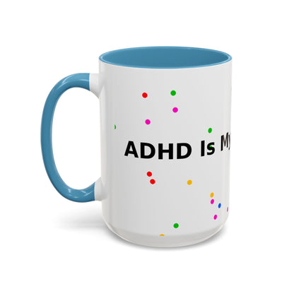 Accent Coffee Mug - "Coffee Is My Superpower" Funny Colorful Polka Dot Ceramic Mug (11/15oz)