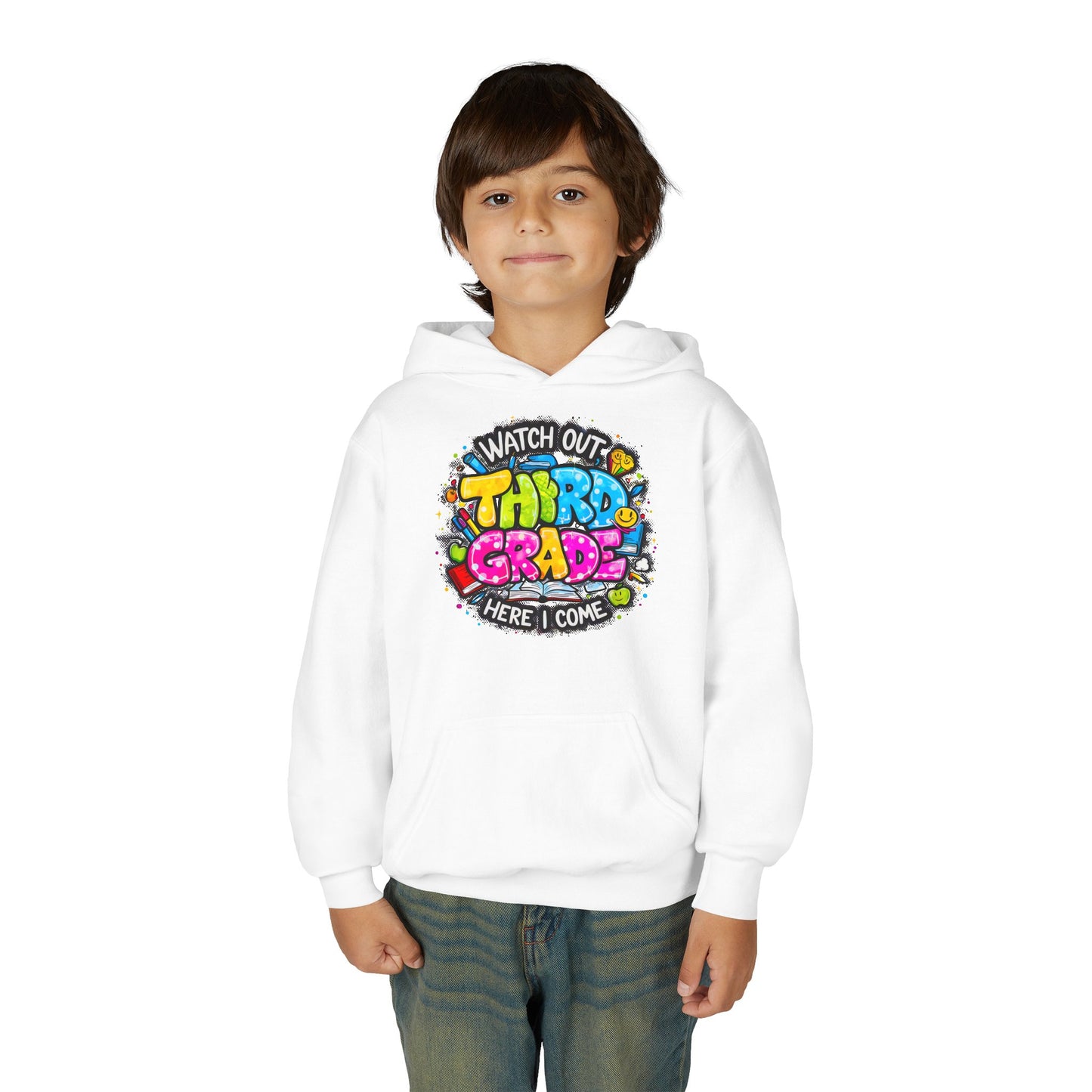 Third Grade Hoodie — "Watch Out Third Grade Here I Come" Kids Back-to-School Sweatshirt
