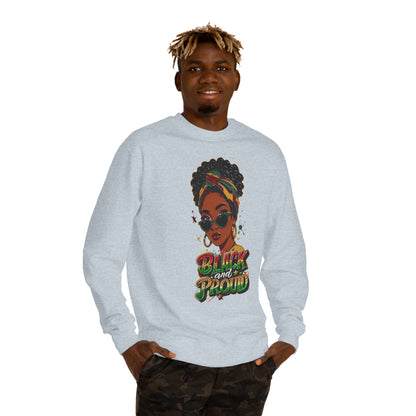 Black and Proud Crewneck Sweatshirt – Afrocentric Rasta Colors Graphic