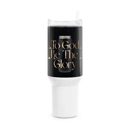 40oz Tumbler — "To God Be The Glory" Black & Gold Inspirational Travel Mug