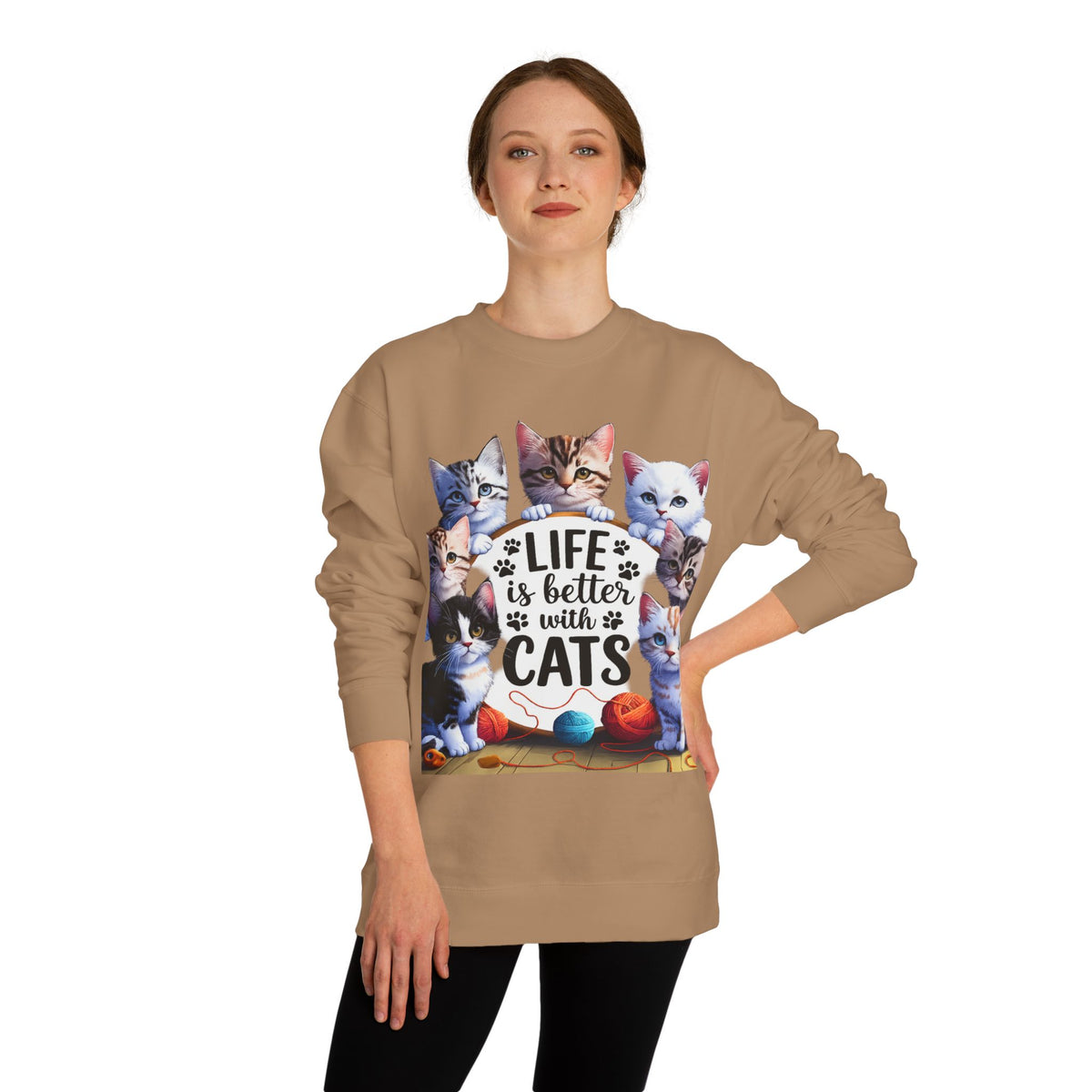 Cats Crewneck Sweatshirt — "Life Is Better With Cats" Cozy Cat Lover Pullover