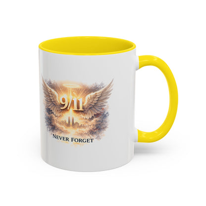9/11 Never Forget Accent Coffee Mug — Memorial Tribute Ceramic Mug