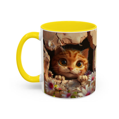 Cute Peekaboo Kitten Accent Coffee Mug — 11/15oz Floral Cat Gift
