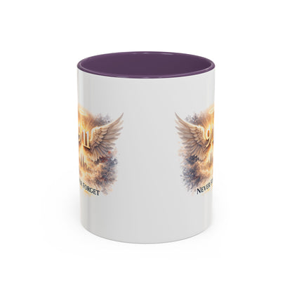 9/11 Never Forget Accent Coffee Mug — Memorial Tribute Ceramic Mug