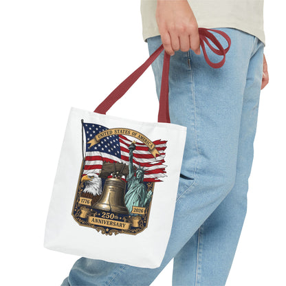 Patriotic 250th Anniversary Tote Bag — USA Flag, Liberty Bell & Eagle Design