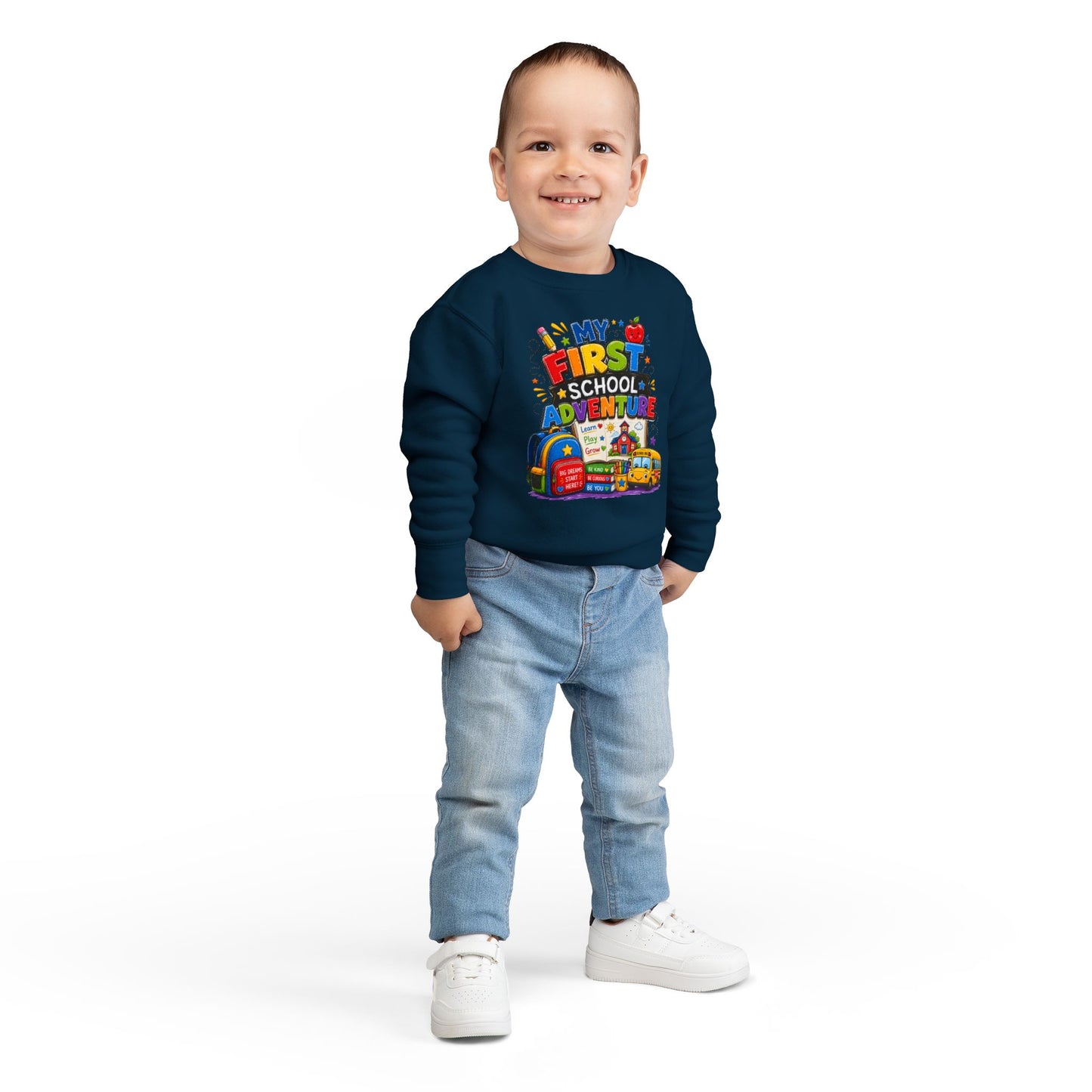 Toddler Sweatshirt — "My First School Adventure" Back-to-School Kids Sweatshirt