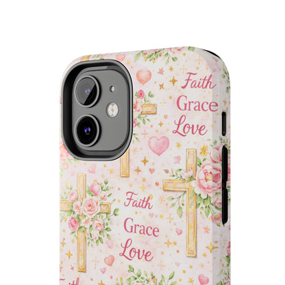 Faith Grace Love Cross Phone Case | Christian Floral iPhone Case