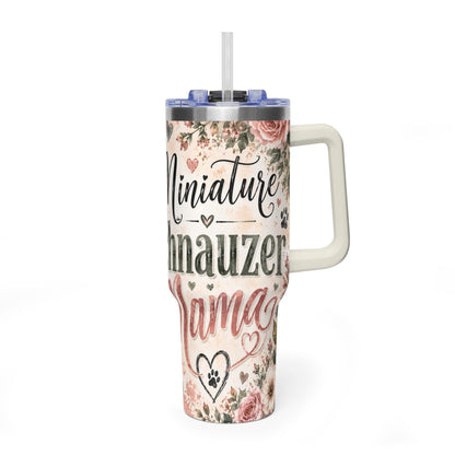 Miniature Schnauzer Mama 40oz Vacuum Tumbler — Insulated Travel Mug with Handle