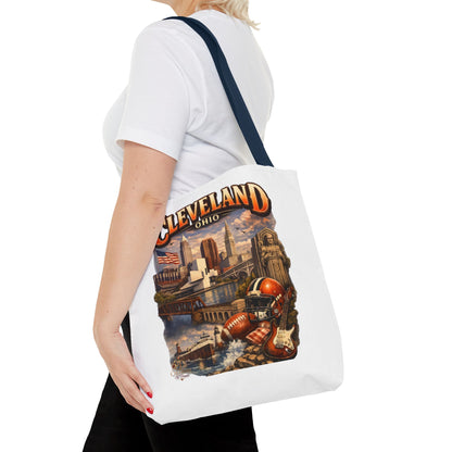 Cleveland Cityscape Tote Bag — Vintage Ohio Skyline & Sports Montage