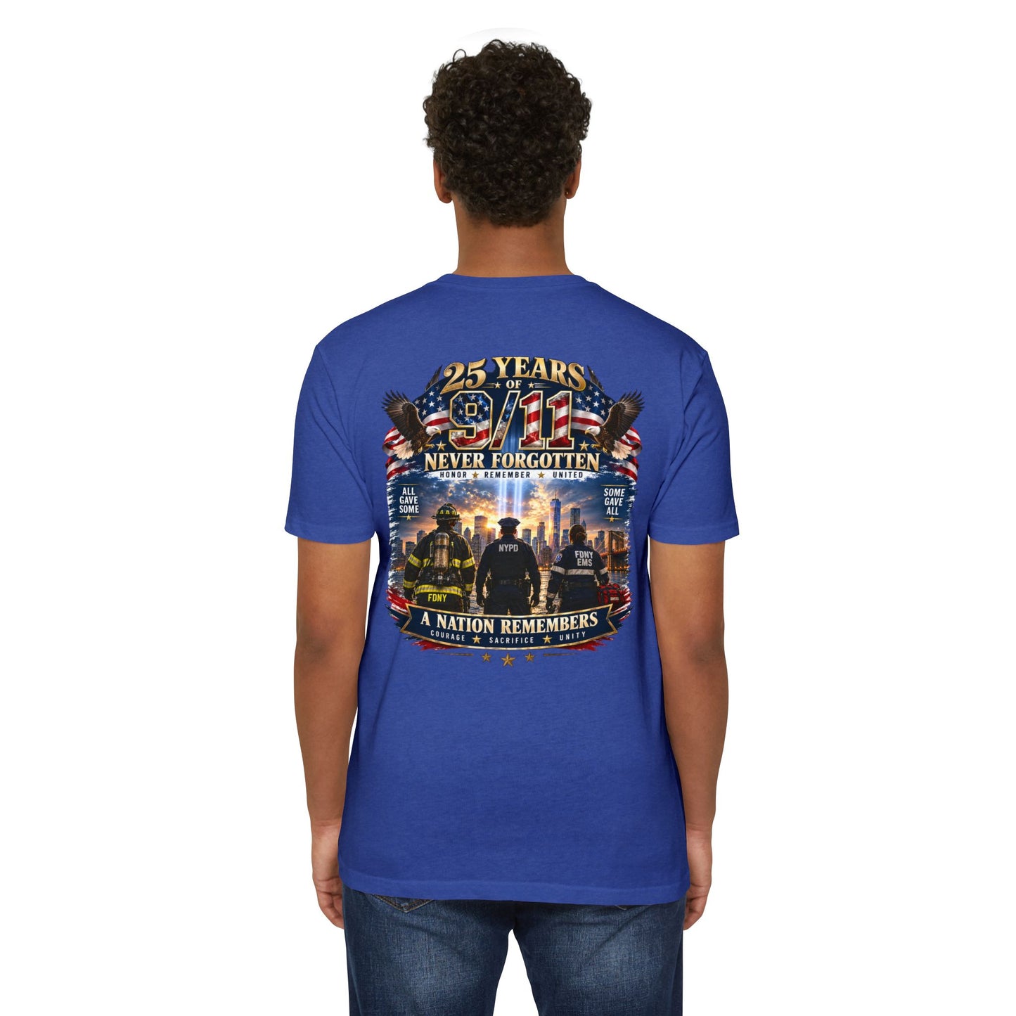 9/11 Never Forgotten T-Shirt — 25 Years Tribute Memorial Tee