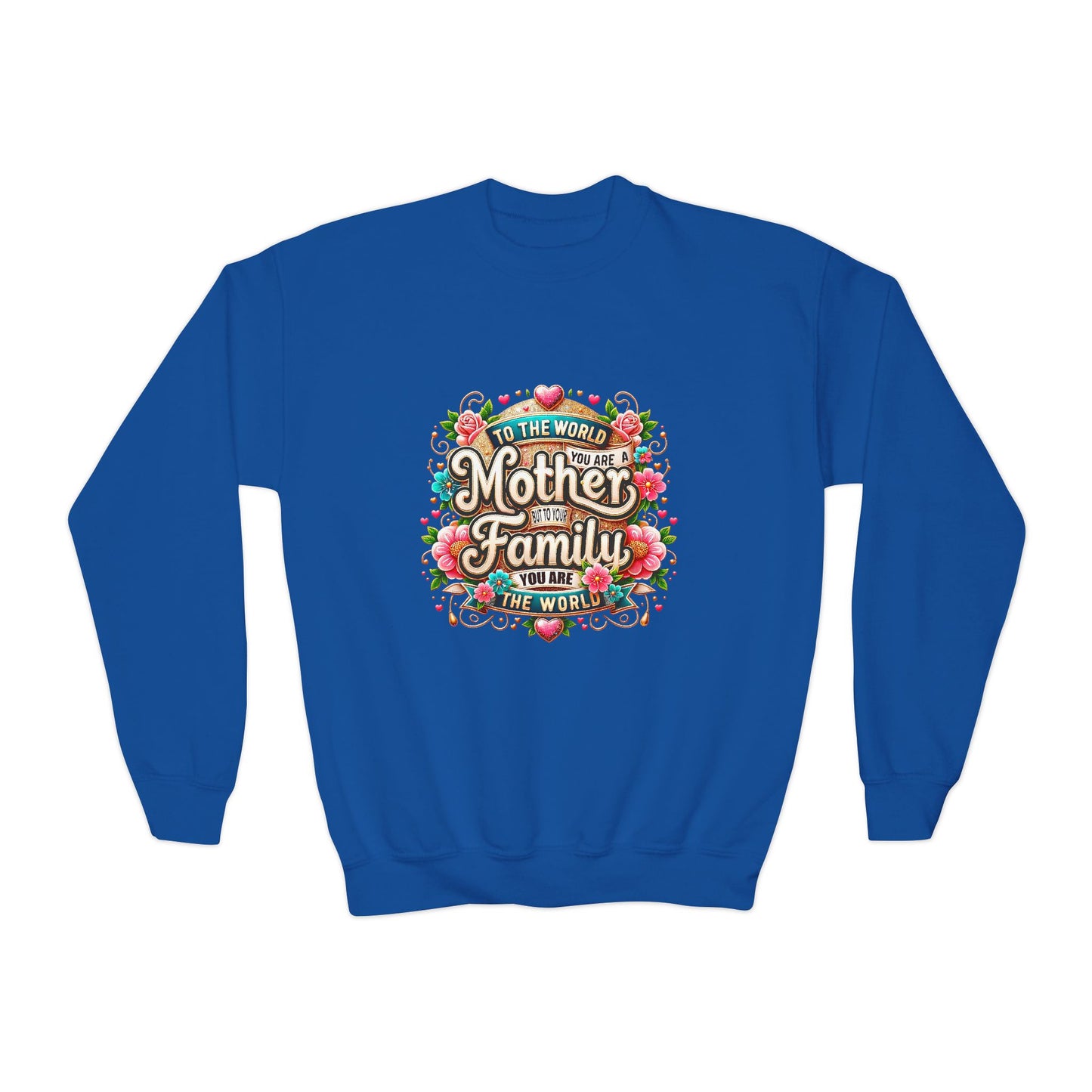 Youth Sweatshirt - "Mother & Family" Floral Quote Crewneck