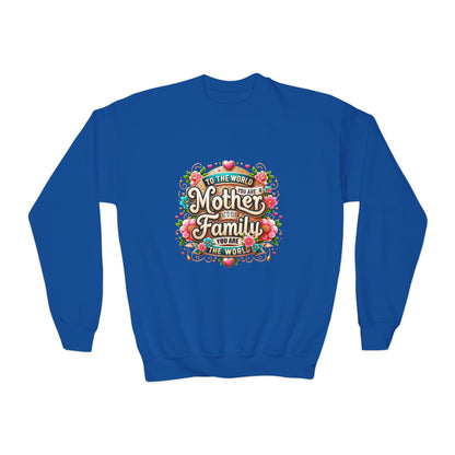 Youth Sweatshirt - "Mother & Family" Floral Quote Crewneck